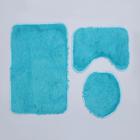 Набор ковриков для ванной и туалета Доляна «Плюшевый», 3 шт, 32×40, 40×50, 50×80 см, цвет синий - Фото 2