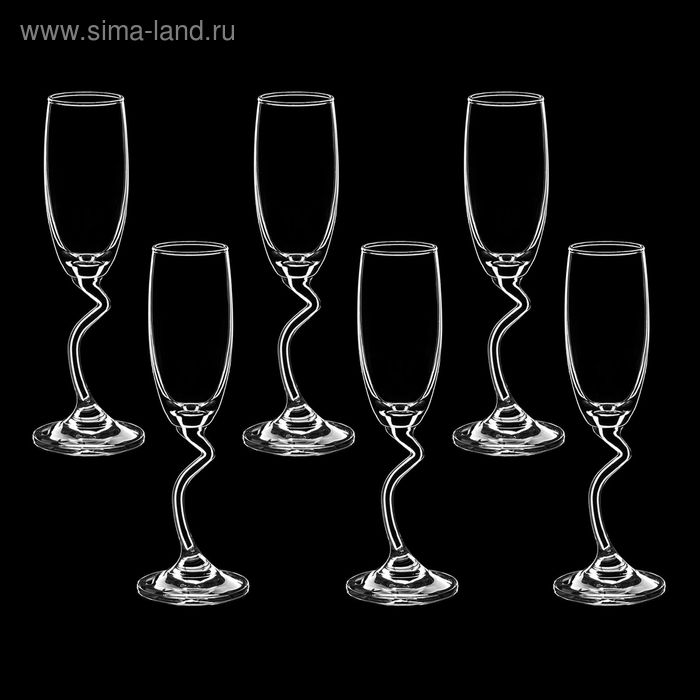 Набор бокалов стеклянных для шампанского 180 мл "Рассвет", 6х20 см, 6 шт - Фото 1