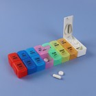 Таблетница - органайзер «Неделька», с таблеторезкой, съёмные ячейки, утро/вечер, 20 × 7,5 × 2,5 см, 7 контейнеров по 2 секции, разноцветная - фото 8295123