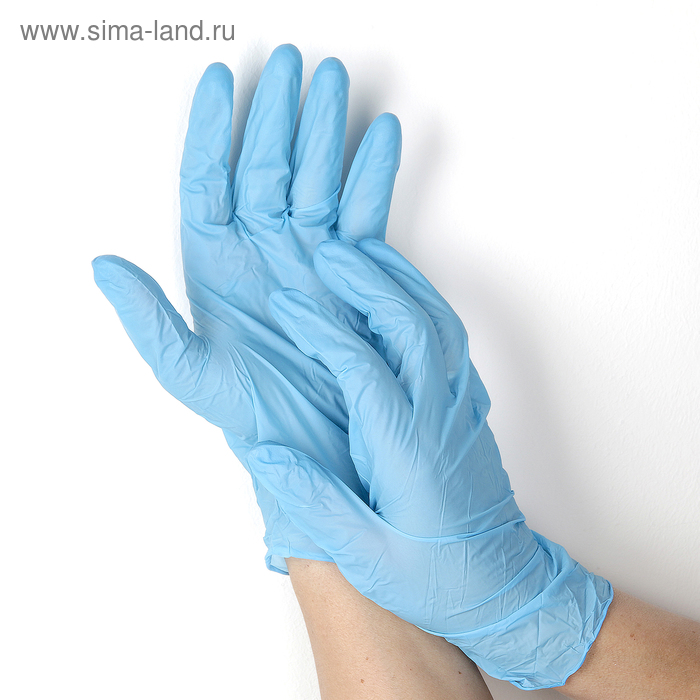 Перчатки нитриловые неопудренные A.D.M., размер L, 100 шт/уп, 7 г, цвет голубой - Фото 1