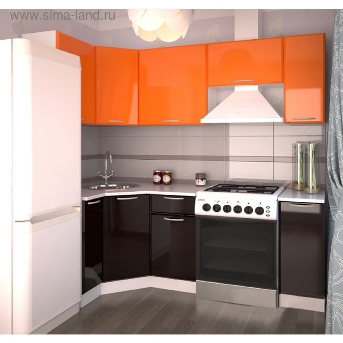 Кухонный гарнитур, 1100 х 2150 мм, цвет Апельсин глянец/Шоколад глянец - Фото 1