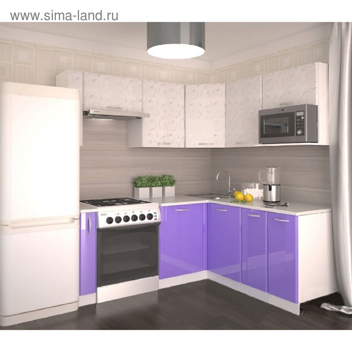 Кухонный гарнитур, 1850 х 1600 мм, цвет Белый шёлк/Фиолетовый глянец - Фото 1