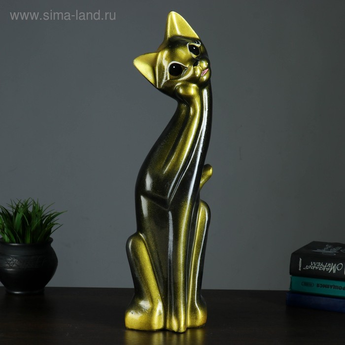 Фигура "Кошка Алиса" чёрная/золото 15х13х51см - Фото 1