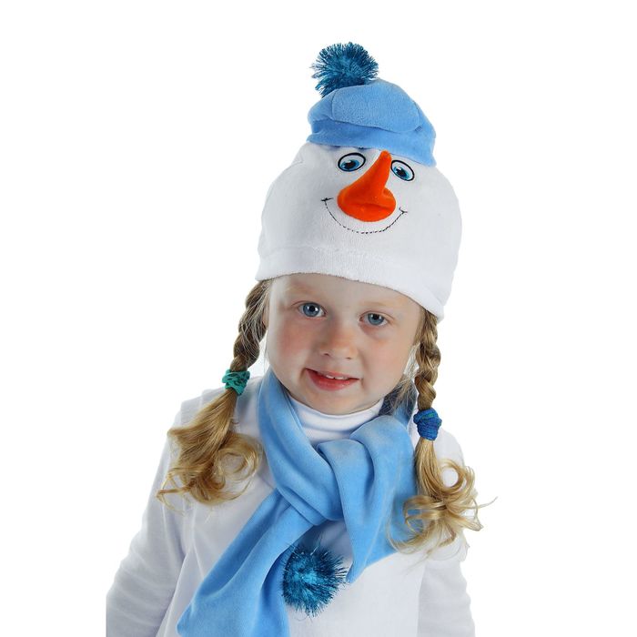 Карнавальный костюм «Снеговик с заплаткой», велюр, рост 98 см, цвет белый - фото 1890656093