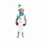 Детский карнавальный костюм "Снеговик с голубым шарфом", велюр, комбинезон, шапка, шарф, рост 68-98 см - фото 5330242