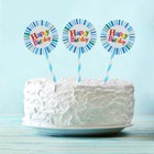 Топпер «С Днём рождения», полосочки, 6 шт., на держателе, голубой цвет - Фото 1