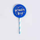 Топпер «С Днём рождения», для мальчика, 6 шт., на держателе, голубой цвет - Фото 1