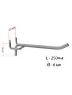 Крючок одинарный для металлической перфорированной панели, d=6 мм, L=25 см, шаг 25 мм, цвет хром - Фото 4