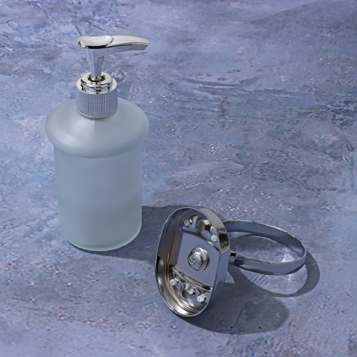 Дозатор для жидкого мыла с держателем Штольц Stölz «Нео», 150 мл, стекло, матовый - фото 1908286272