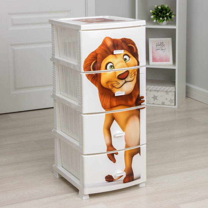 Комод детский 4-х секционный «Декор. Лев», белый - Фото 1