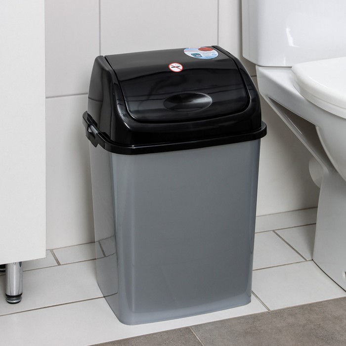 Ведро для мусора «Камелия», 18 л, серебристый перламутр, чёрное - Фото 1