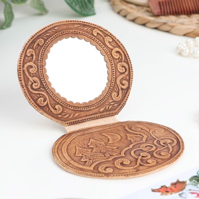 Зеркало складное на шарнирах, карманное, береста, МИКС