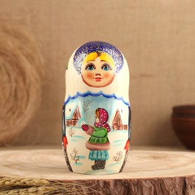 Матрёшка «Парочка», белый платок,5 кукольная,  люкс