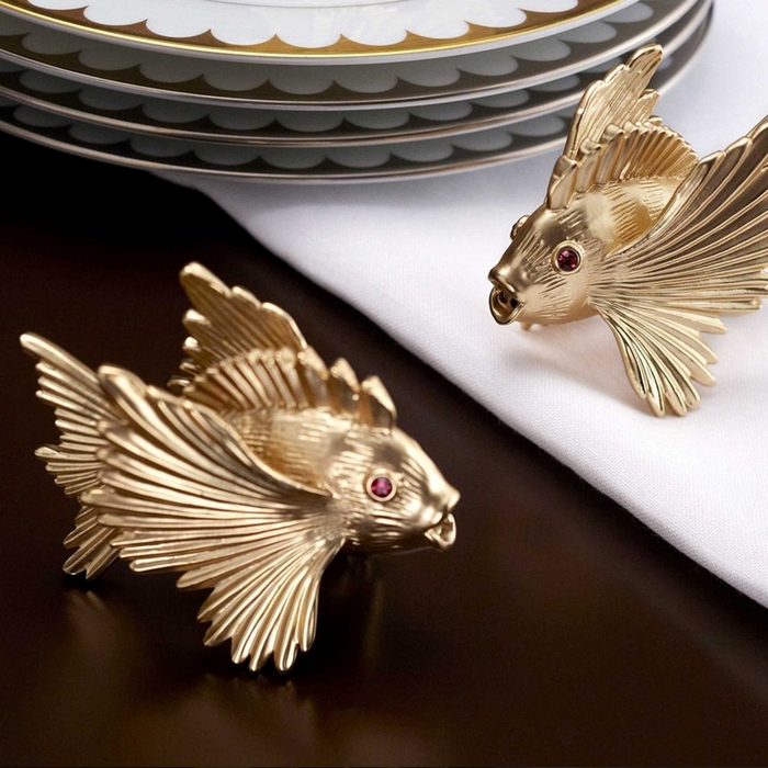Набор из 6 держателей для карточек "Рыбка" серии Spice Jewels, золото, 8 × 4 см