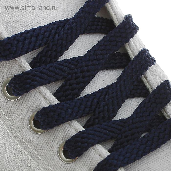 Шнурки для обуви плоские, 8 мм, 90 см, пара, цвет тёмно-синий - Фото 1