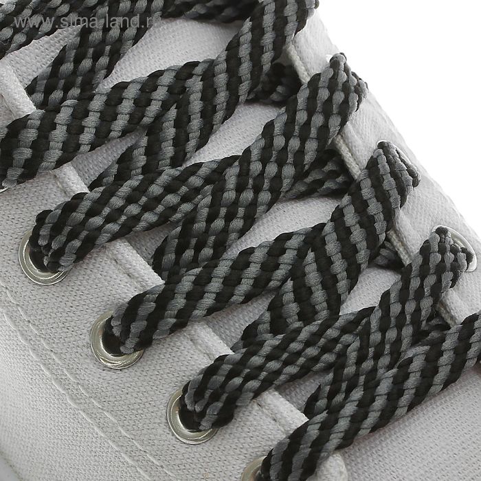 Шнурки для обуви, пара, плоские, 8 мм, 100 см, цвет чёрно-серый - Фото 1
