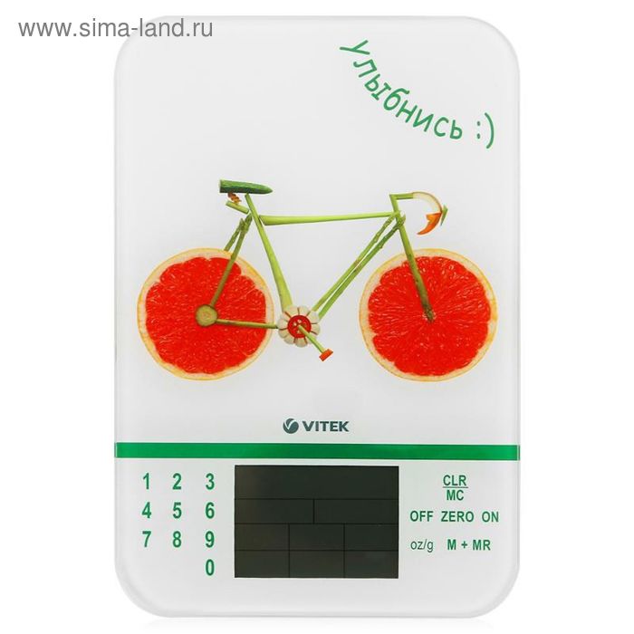 Весы кухонные Vitek VT-2413 W, электронные, до 5 кг, рисунок "Велосипед" - Фото 1