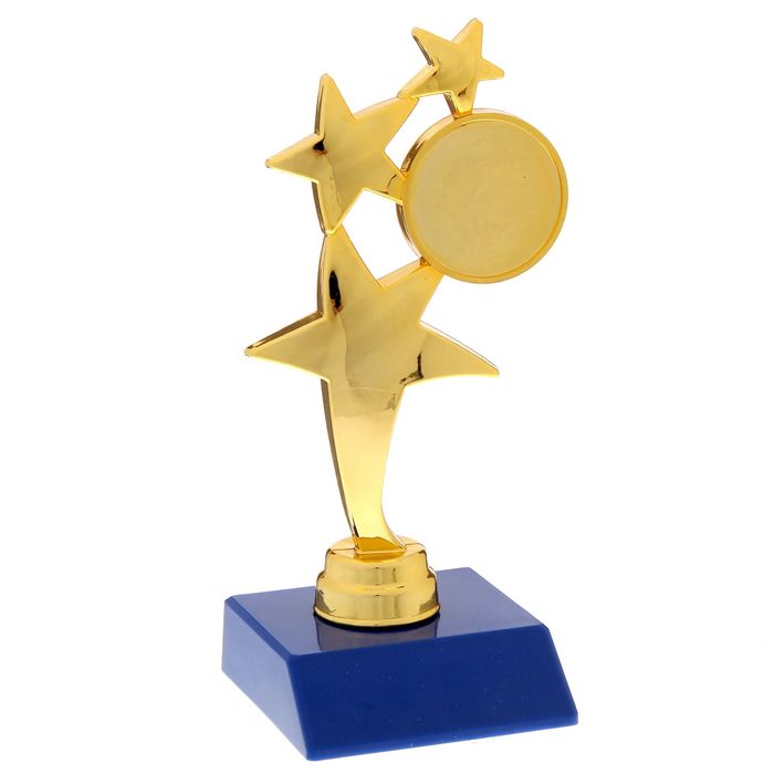 Наградная фигура «Три звезды», золото, подставка пластик синяя, 15,5 х 7,5 х 6 см.