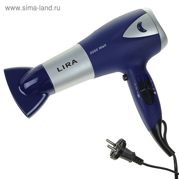 Фен для волос LIRA LR 0703, 2000 Вт, 2 скорости, 3 температурных режима, синий - Фото 1