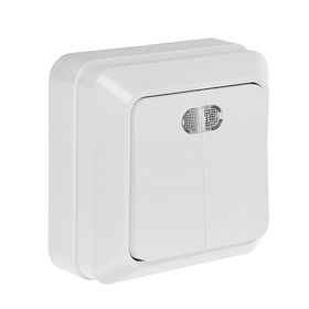 Выключатель ASD BOLLETO 7123, 10 А, 220 В, IP20, 2 клавиши, накладной, с подсветкой, белый 1691988
