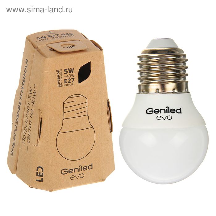 Светодиодная лампа Geniled EVO, Е27, G45, 5 Вт, 4200K - Фото 1