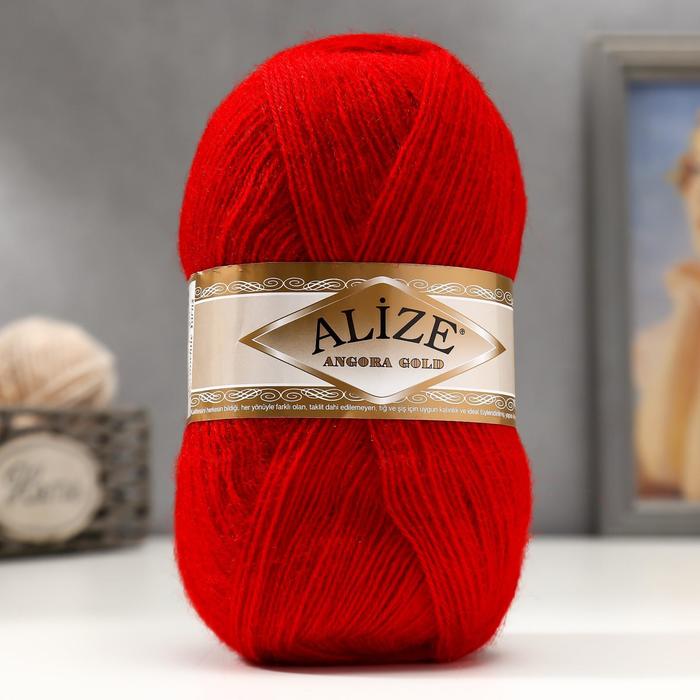 Пряжа для вязания спицами, крючком ALIZE, Angora Gold, 20% шерсть, 80% акрил, 550 м/100 г, (106 красный) - Фото 1