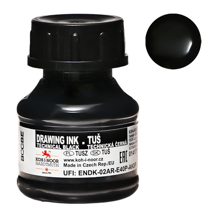 Тушь для письма и рисования художественная, 20 мл, Koh-I-Noor, чёрная - Фото 1