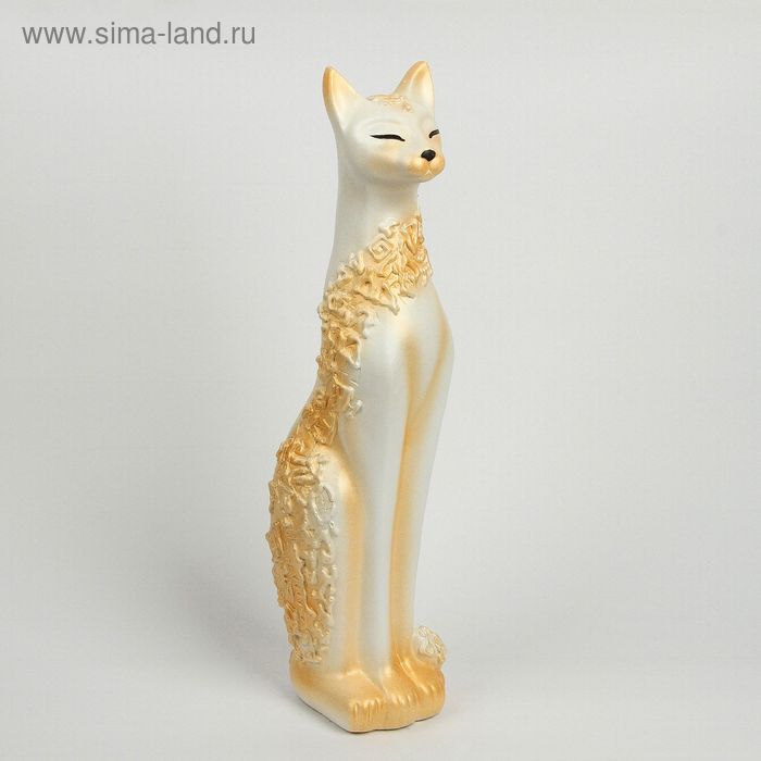 Фигура "Кошка Дарья Египетская" орнамент бел/золото 13х11х48см - Фото 1