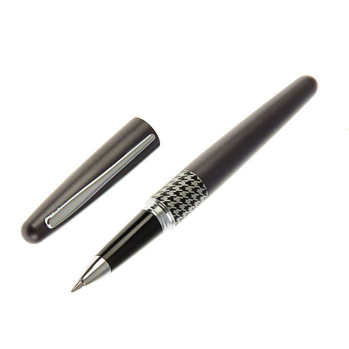Ручка-роллер MetallicGray & HoundstoothRing, узел 0.7 мм чёрная, серый корпус, в футляре + подарочный пакет - Фото 1