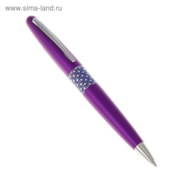 Ручка шариковая MetallicViolet&EllipseRing, узел 1.0мм, синие масляные чернила, фиолетовый корпус, в футляре + подарочный пакет - Фото 1