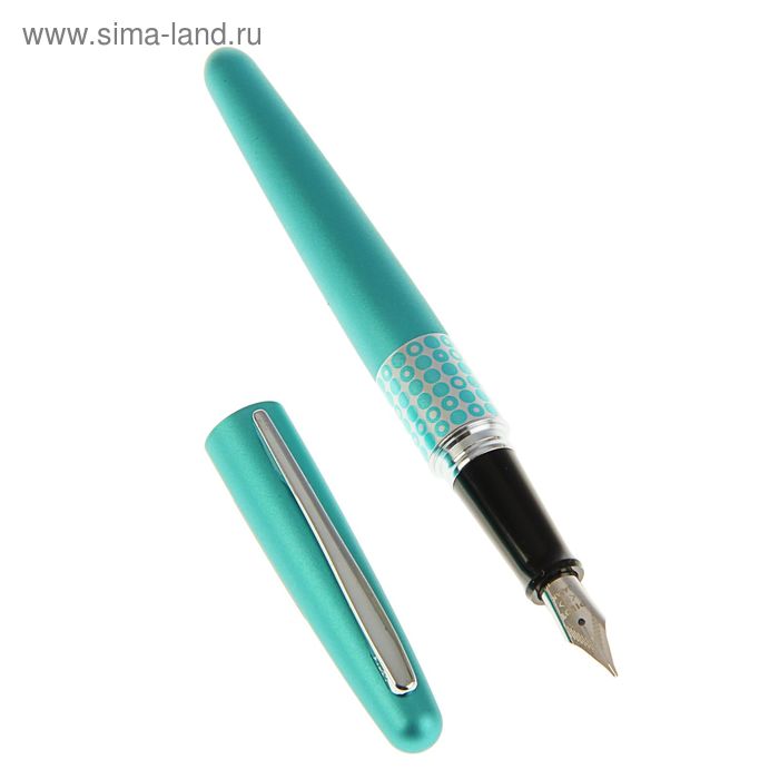 Ручка перьевая Metallic Light blue & Dots Ring, чернила синие, голубой корпус, в футляре + подарочный пакет - Фото 1