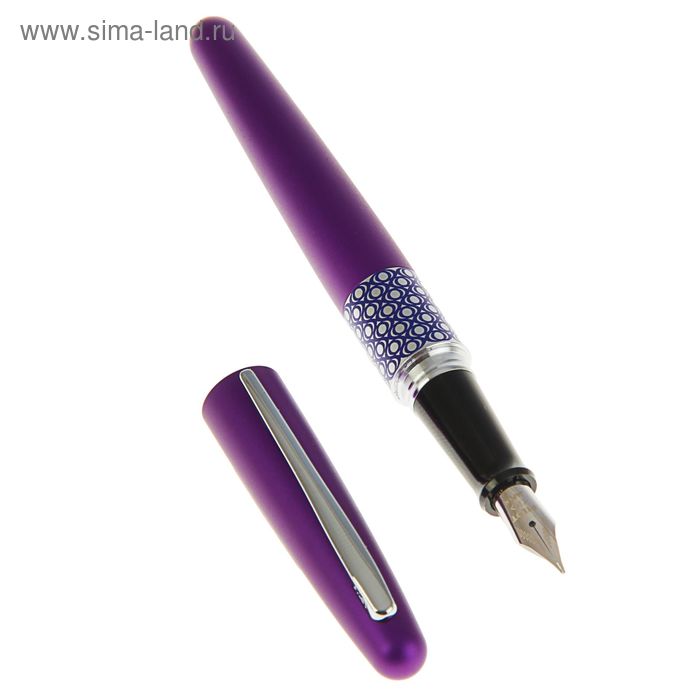Ручка перьевая Metallic Violet & Ellipse Ring, чернила синие, фиолетовый корпус, в футляре + подарочный пакет - Фото 1