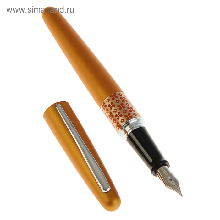 Ручка перьевая Metallic Orange & Flower Ring, чернила синие, оранжево-золотой корпус, в футляре + подарочный пакет - Фото 1