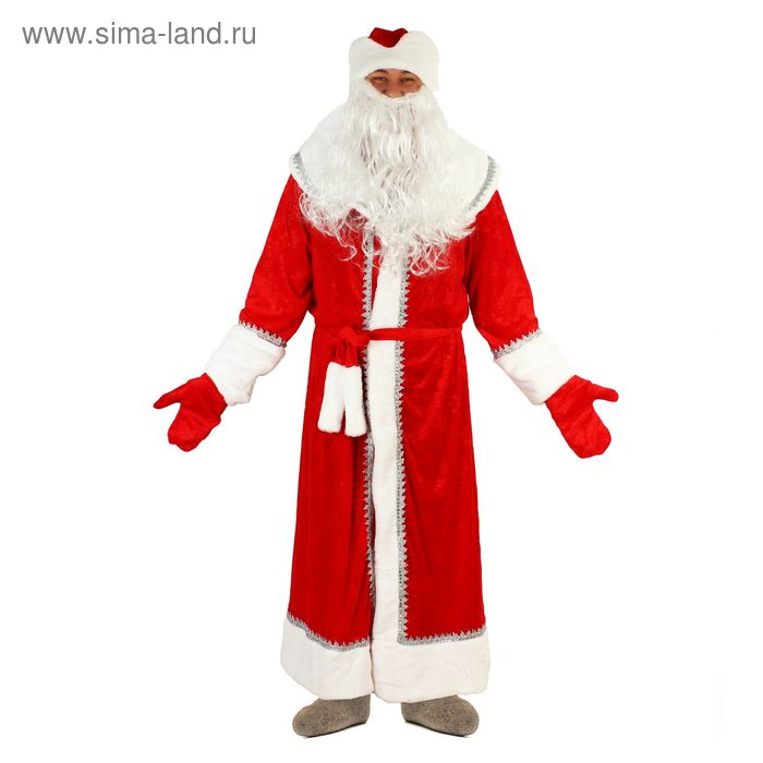 Карнавальный костюм "Дед Мороз №3", шуба, шапка, варежки, борода, р-р 52-54, рост 182 см - Фото 1