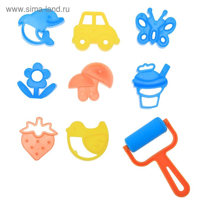 Формочки для лепки, набор 8 шт + каток - Фото 1