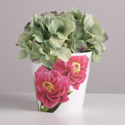 Кашпо для цветов «Пионы», 800 мл, d=12 см, h=11 см, пластиковое