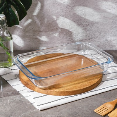 Форма для запекания и выпечки Доляна, 3 л, 39×24×6 см, жаропрочное стекло, прозрачная