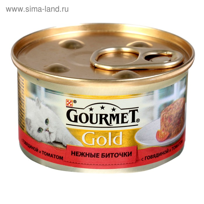 Влажный корм GOURMET GOLD "Нежные биточки" для кошек, говядина/томат, ж/б, 85 г - Фото 1
