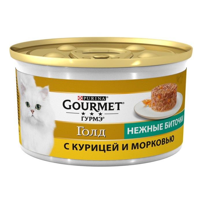 Влажный корм GOURMET GOLD "Нежные биточки" для кошек, курица/морковь, ж/б, 85 г - Фото 1