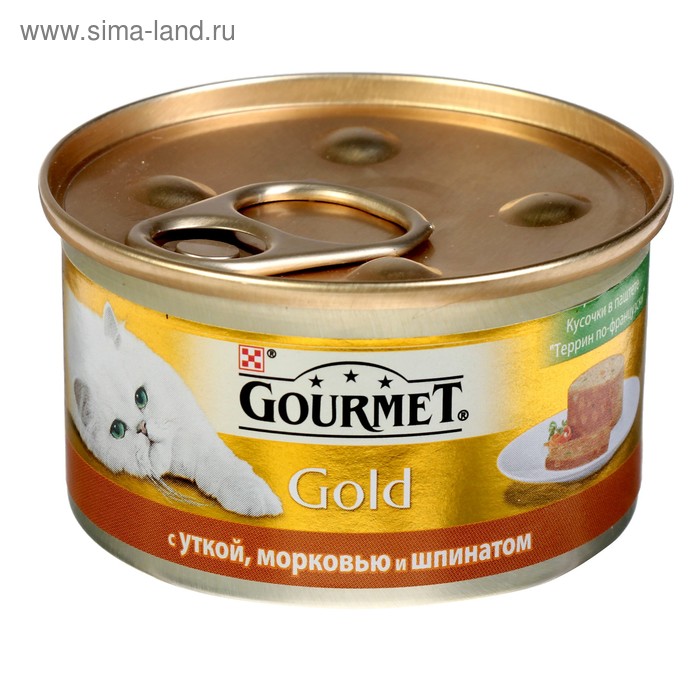 Влажный корм GOURMET GOLD для кошек, утка/морковь/шпинат по-французски, ж/б, 85 г - Фото 1