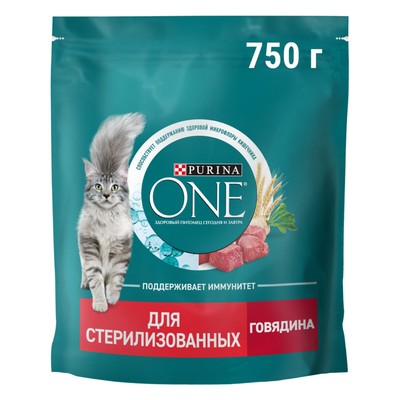 Сухой корм Purinа One для стерилизованных кошек, говядина/пшеница, 750 г