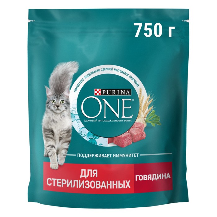 Сухой корм Purina One для стерилизованных кошек, говядина/пшеница, 750 г - Фото 1