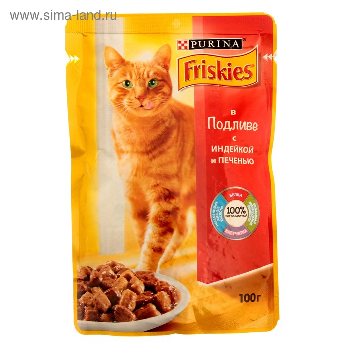 Влажный корм FRISKIES для кошек, индейка/печень в подливе, пауч, 100 г - Фото 1