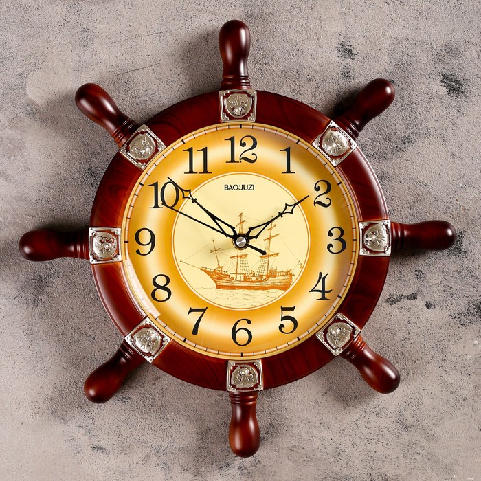 Часы настенные, серия: Море, "Штурвал", плавный ход, 34 х 34 см, d-18.5 см, - фото 1906829510