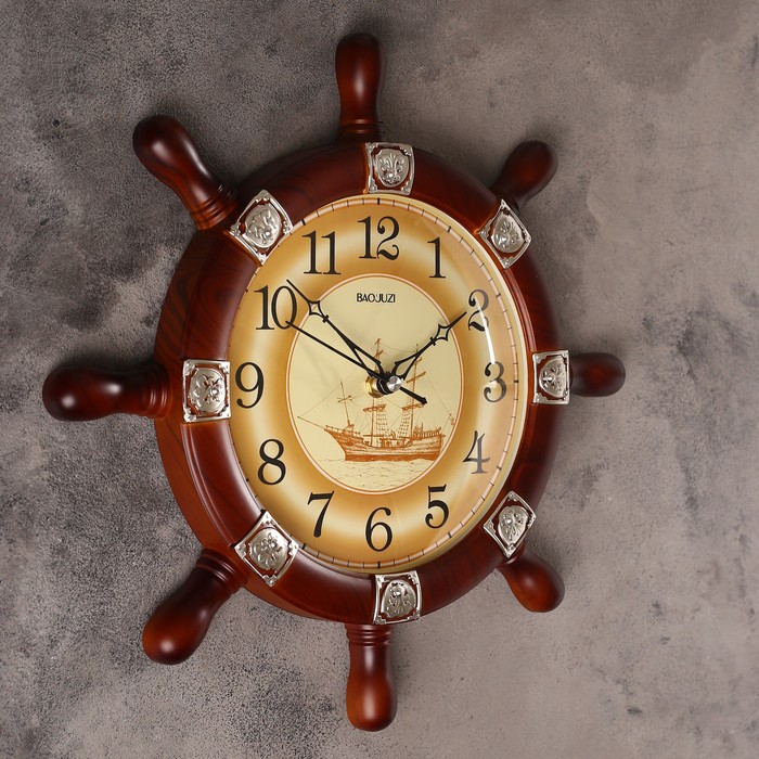 Часы настенные, серия: Море, "Штурвал", плавный ход, 34 х 34 см, d-18.5 см, - фото 1927291240