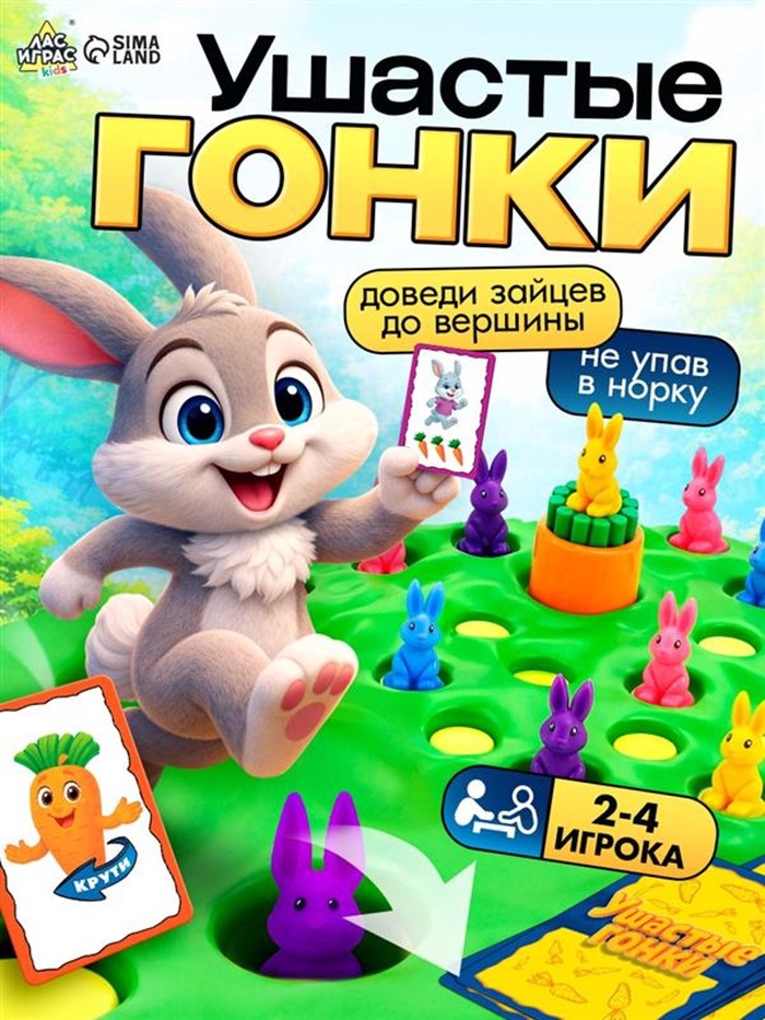 Настольная игра на внимательность «Ушастые гонки», 24 карточки, 16 зайцев, 2-4 игрока, 4+