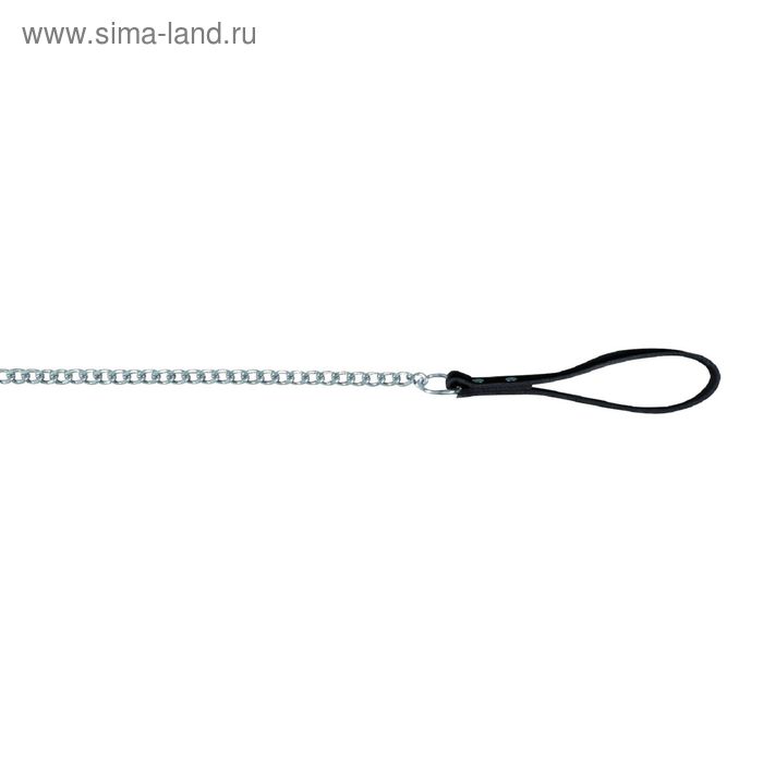 Поводок-цепь Trixie с чёрной кожаной ручкой, 1 м × 4 мм, хромированный - Фото 1