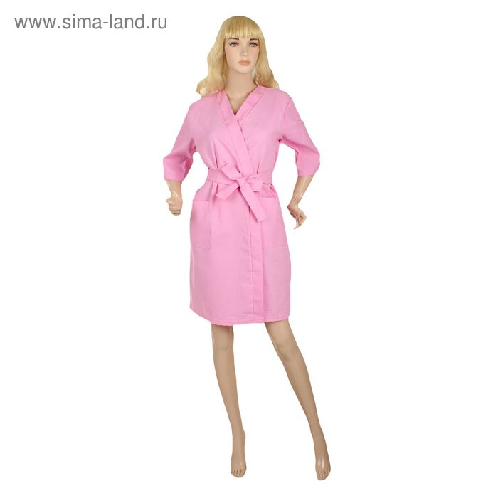 Халат вафельный запашной классический женский, размер 46, рукав 3/4, цвет розовый, 180 г/м² - Фото 1