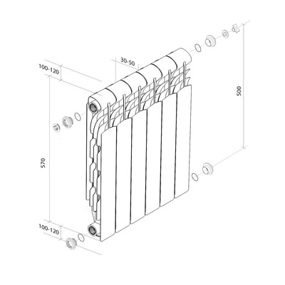 Радиатор алюминиевый Royal Thermo Revolution, 500×80 мм, 12 секций