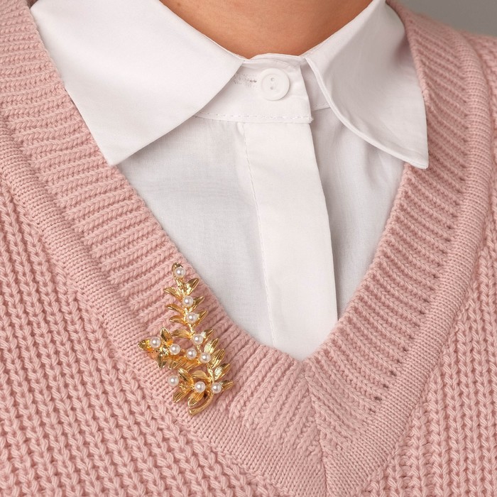 Брошь «Жемчужная гроздь» малая, цвет белый в золоте - Фото 1